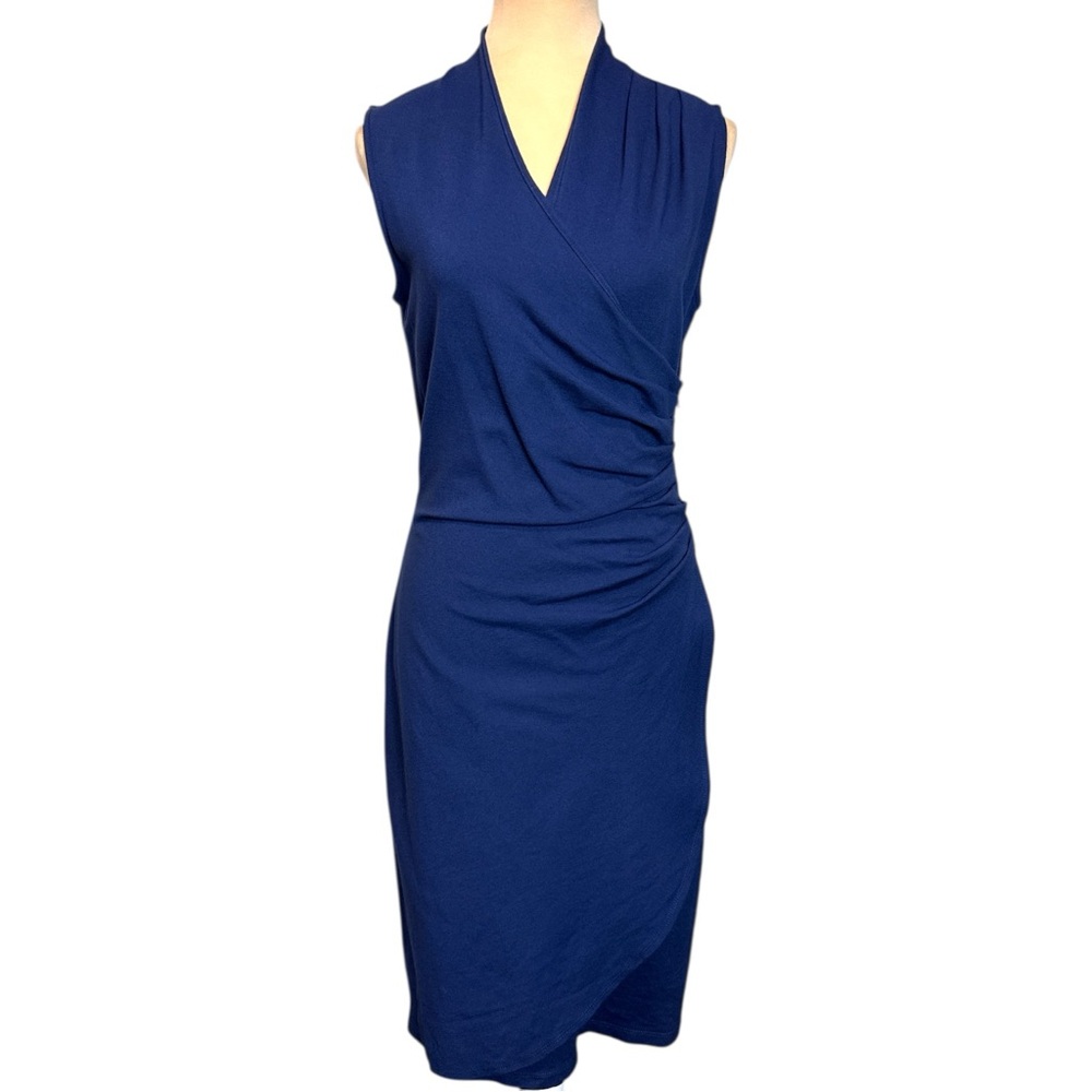 Kenneth Cole Royal Blue Faux Wrap Midi Dress Medium Silver Tone Zipper